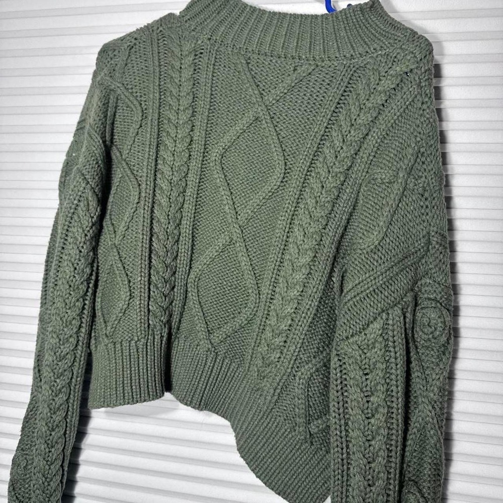Olive Green Cable Knit Sweater Crew Neck Long Sleeve Pullover Cozy Knitwear